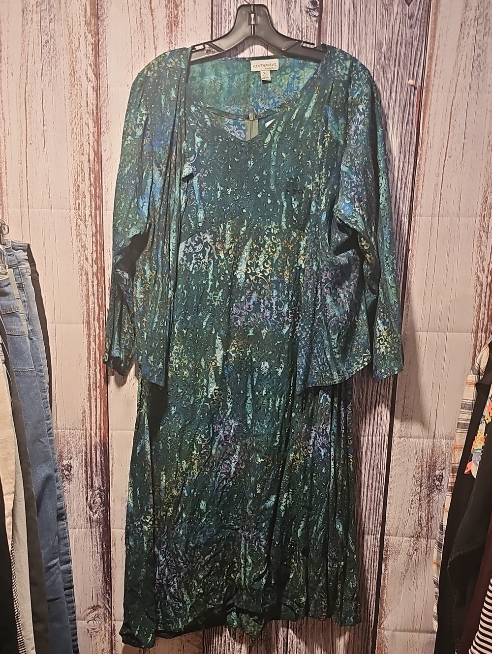 Women's Teal Floral Print 2 Pc Maxi Dress